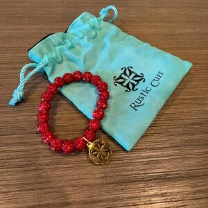 Rustic Cuff Sparkling Red Bracelet with Gold Medallion